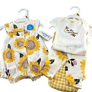 Carters Baby Girls Bobysuit Pant Set 4 piece Color Yellow Ruffled Size Newborn